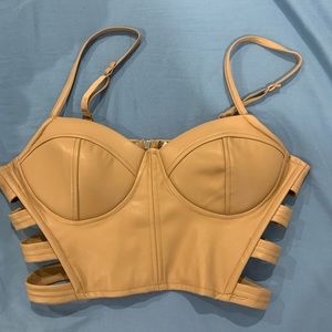 Hesperus Faux Leather Caged Cut Outs Bustier Crop Top